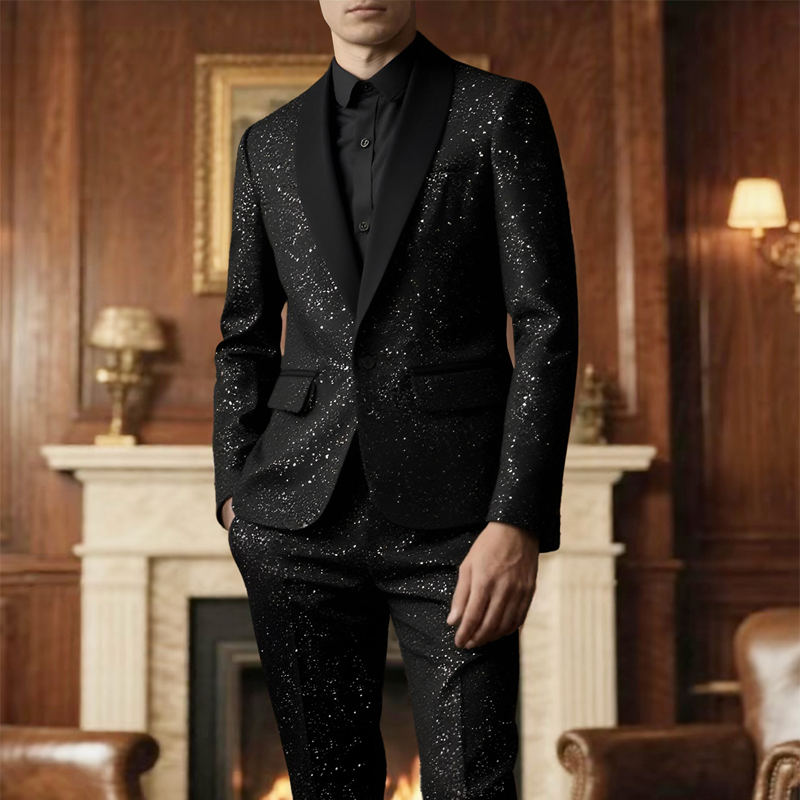 Herren Smoking-Anzug in Schwarz mit Glitzer