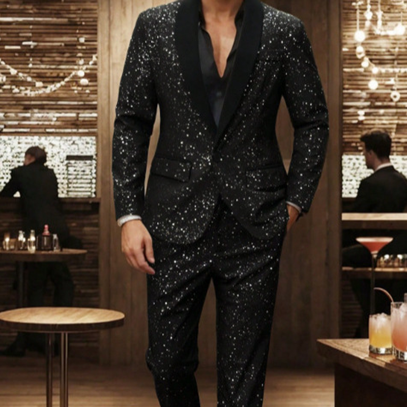 Herren Smoking-Anzug in Schwarz mit Glitzer