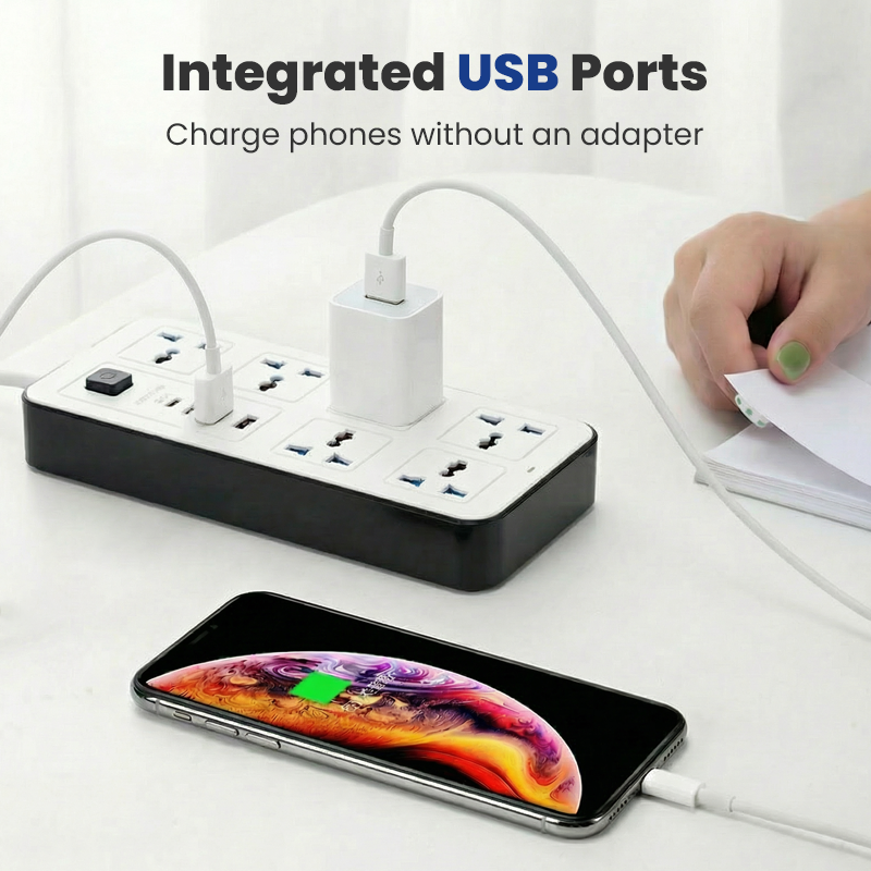🔌 50 % RABATT ⚡ Mehrfachsteckdose mit langer Verlängerungsschnur – USB-Ports inklusive, Überspannungsschutz & kompaktes Design 📱