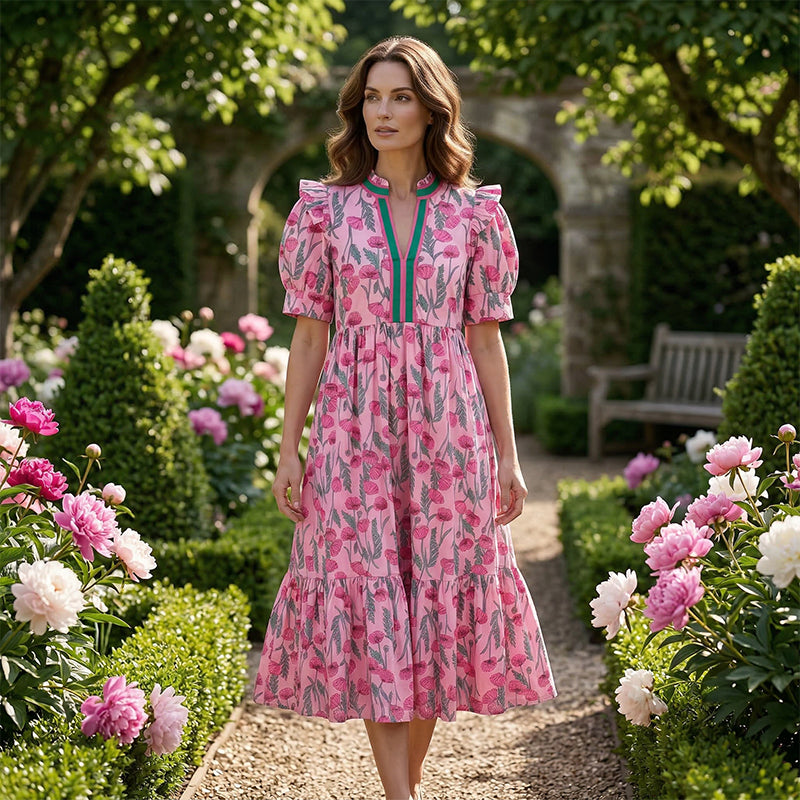 👗 50% RABATT! 🌸 Damen Maxikleid mit Blumendruck & Puffärmeln – Romantischer Stil, Fließender Stoff & Perfekt für den Sommer ☀️
