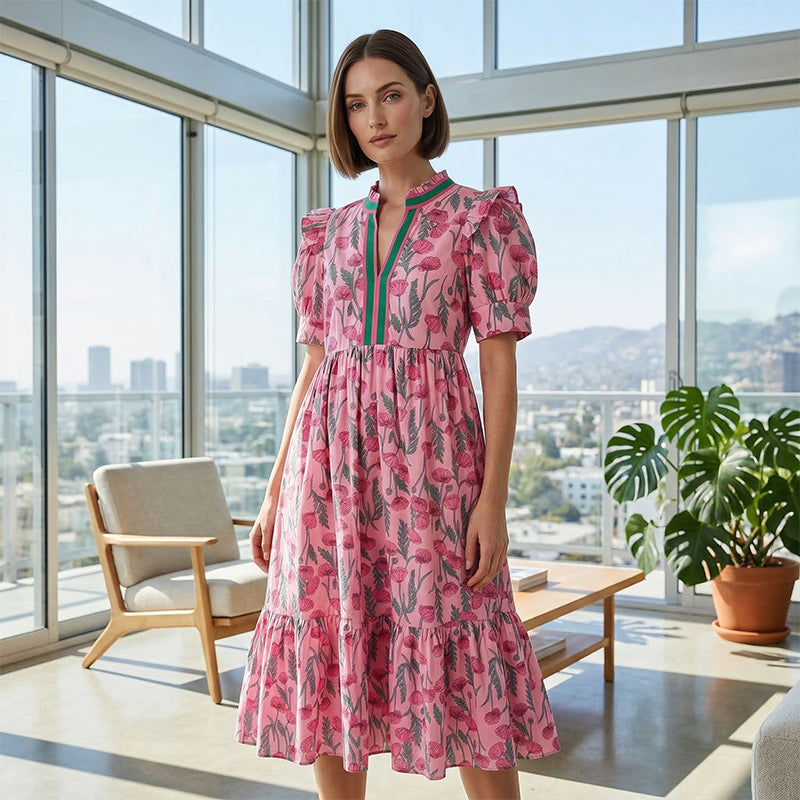👗 50% RABATT! 🌸 Damen Maxikleid mit Blumendruck & Puffärmeln – Romantischer Stil, Fließender Stoff & Perfekt für den Sommer ☀️