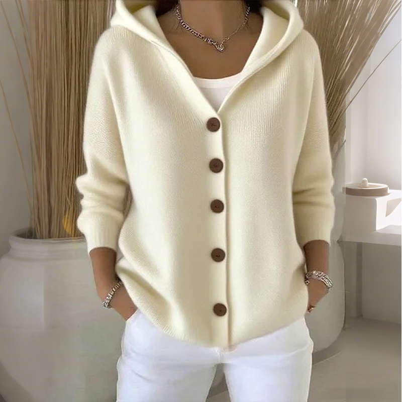 ☁️✨ Damen Kapuzen-Strickcardigan mit Knopfleiste – Bequem & Stylish💛