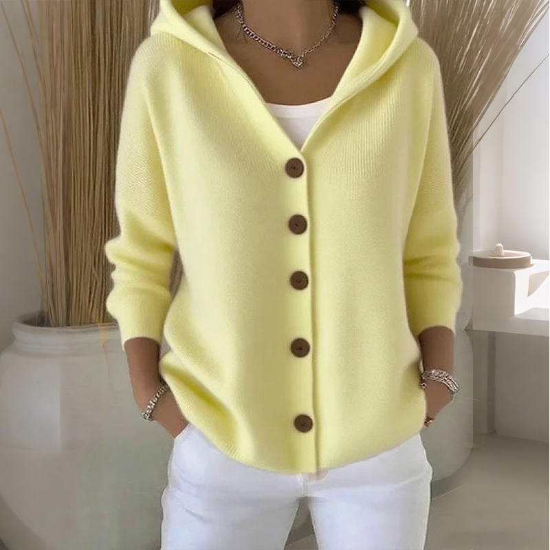 ☁️✨ Damen Kapuzen-Strickcardigan mit Knopfleiste – Bequem & Stylish💛
