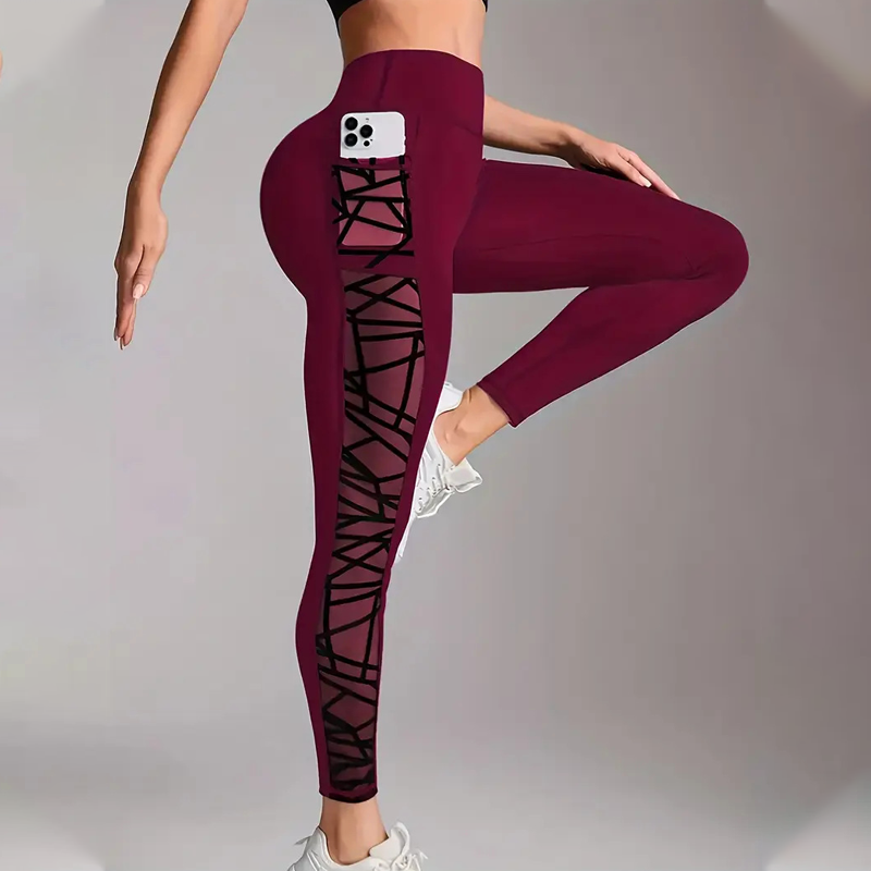 Damen-Mesh-High-Waist-Yogahose mit Taschen