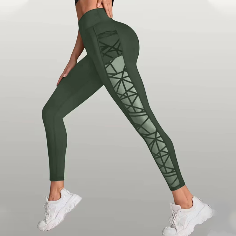 Damen-Mesh-High-Waist-Yogahose mit Taschen