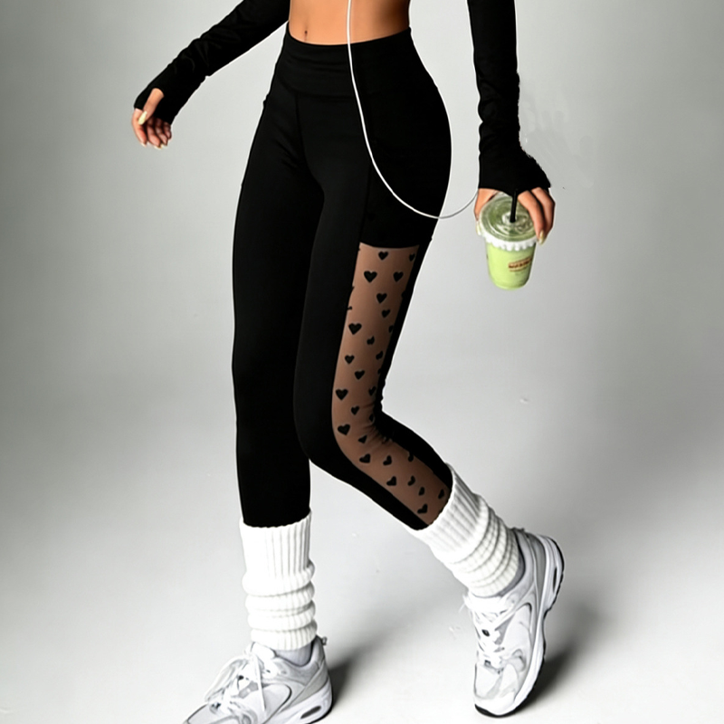 Damen-Mesh-High-Waist-Yogahose mit Taschen