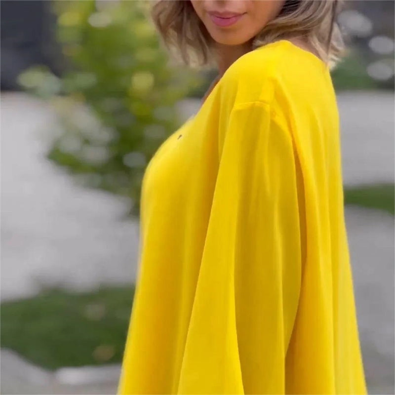 🌞Frühlingserwachen: 50% Rabatt!✨Damen Doppelschichtiges 3/4-Ärmel Top – V-Ausschnitt mit verstellbarem Metallreißverschluss