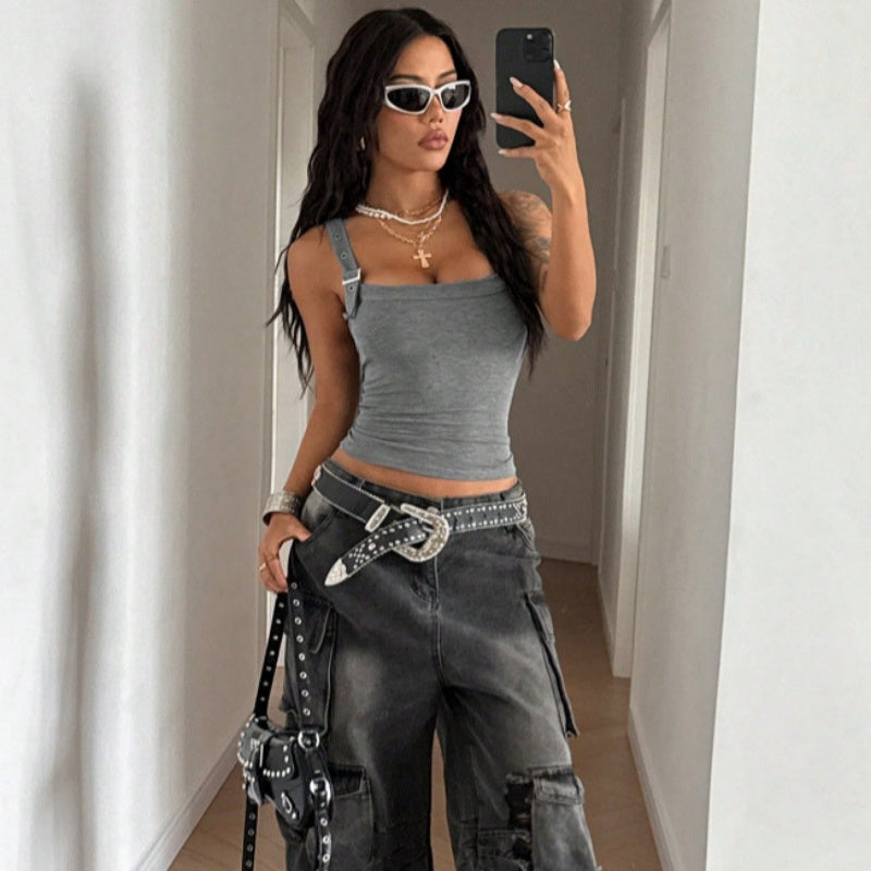 ✨🔥Rippen-Tanktop für Frauen mit verstellbarem Bügelverschluss🎽