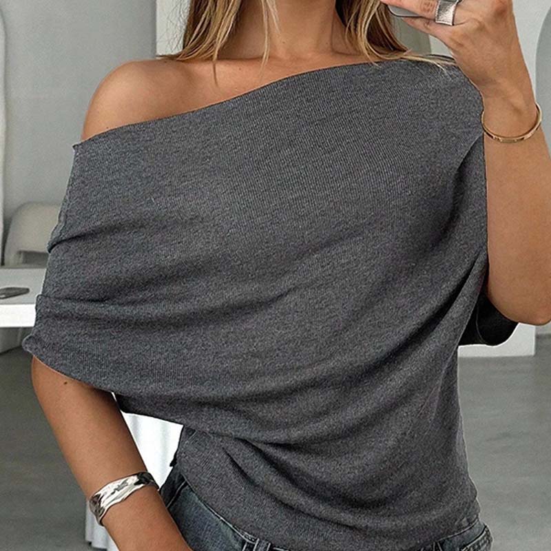 🔥Heißer Sale: 50% Rabatt!!🔥Asymmetrisches Off-Shoulder-Oberteil mit Fledermausärmeln für Damen