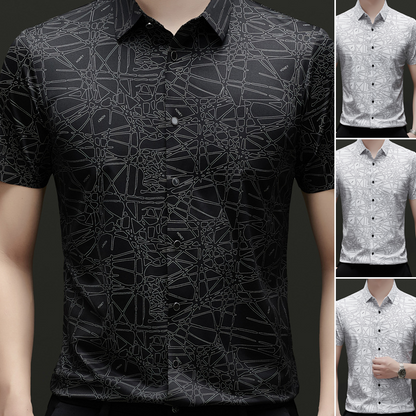 👔 Stilvolles Hemd mit Abstraktem Geometrischem Muster & Kragen für Herren – Leichter Stoff, Moderner Schnitt & Perfekt Für Freizeit & Büro 💼