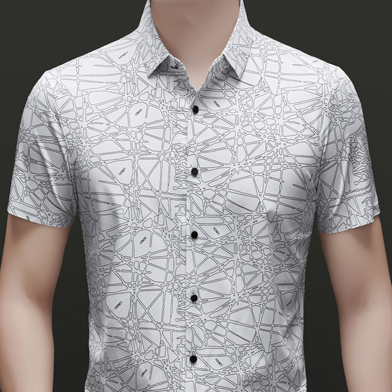 👔 Stilvolles Hemd mit Abstraktem Geometrischem Muster & Kragen für Herren – Leichter Stoff, Moderner Schnitt & Perfekt Für Freizeit & Büro 💼