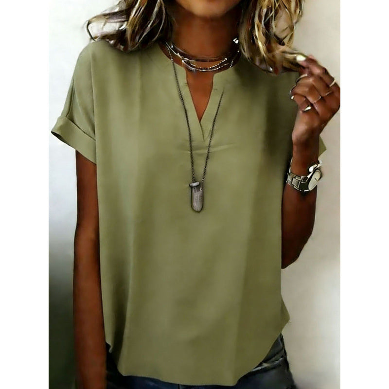 👕✨ 50% RABATT! Lässiges Kurzarm-Top mit V-Ausschnitt für Damen – Leicht, schmeichelhaft & vielseitig für Alltag & Sommer ☀️