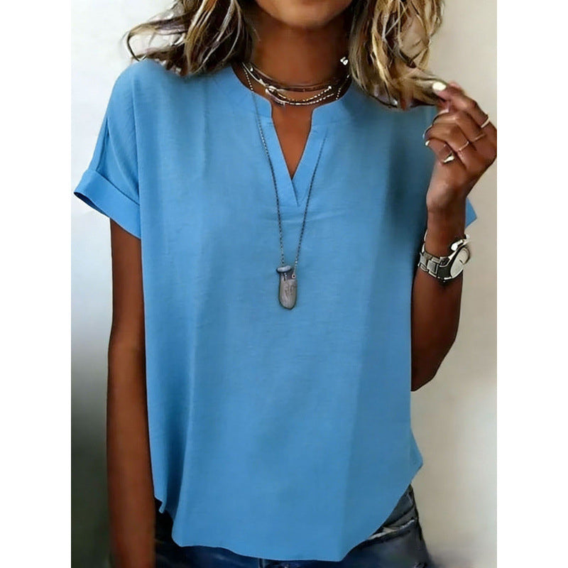 👕✨ 50% RABATT! Lässiges Kurzarm-Top mit V-Ausschnitt für Damen – Leicht, schmeichelhaft & vielseitig für Alltag & Sommer ☀️