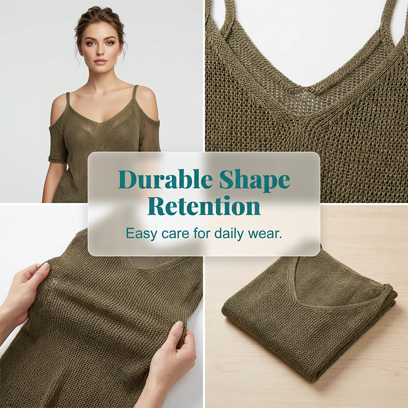 👗Damen Stricktop für den Sommer mit Cold-Shoulder-Design