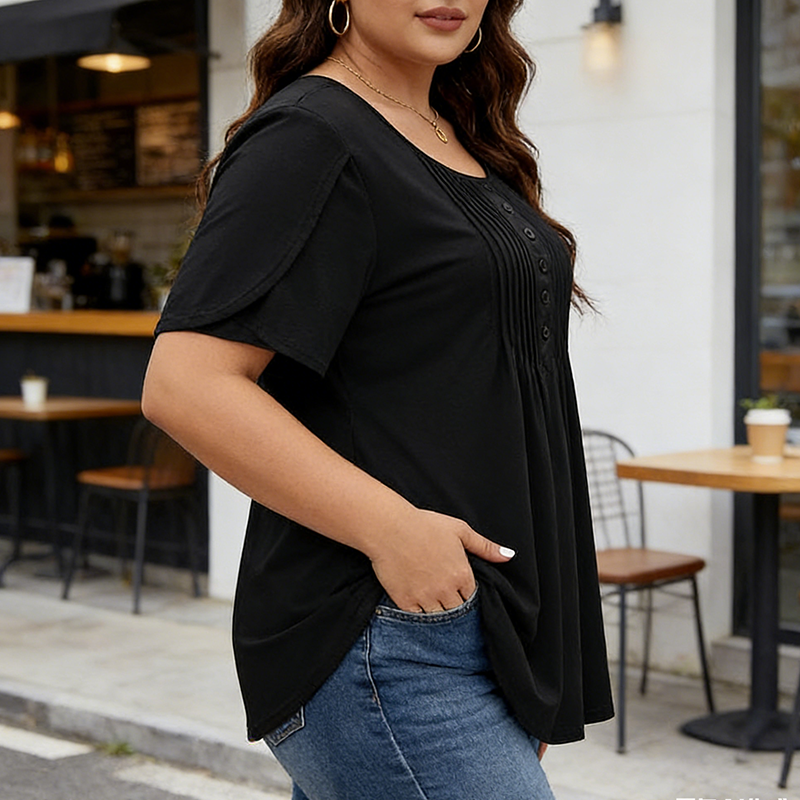💥 JETZT HALBPREIS! 👚 Damen T-Shirt mit Puffärmeln & Front-Falten ✨ Elegant, weich & atmungsaktiv – perfekt für Büro & Brunch 🌸