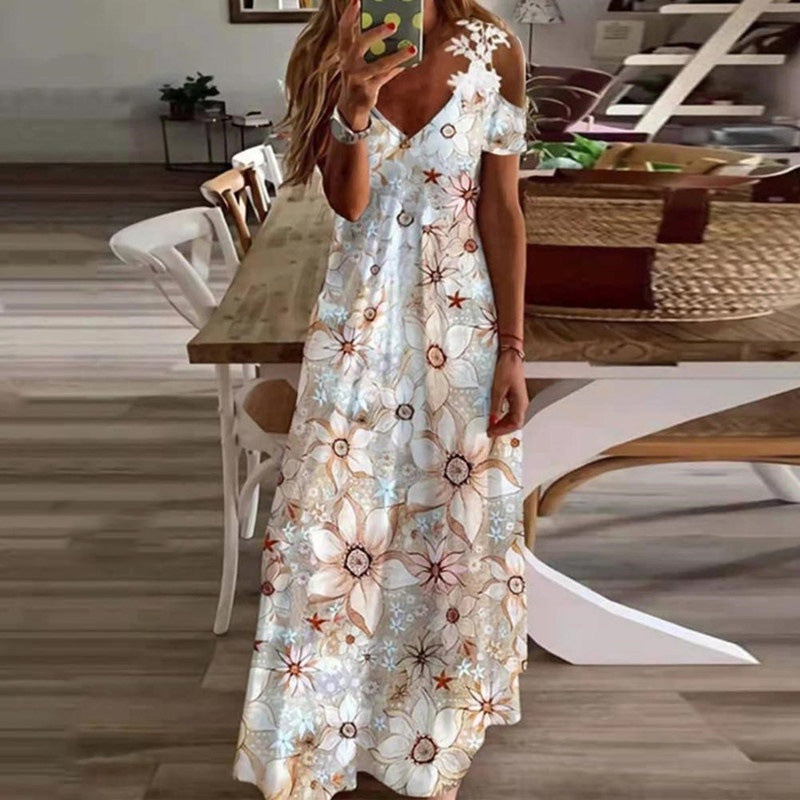 👗 NUR FÜR BEGRENZTE ZEIT: 50 % RABATT! ✨ Maxikleid für Damen mit freien Schultern – V-Ausschnitt, Blumenmuster, 5 Farben 🌸