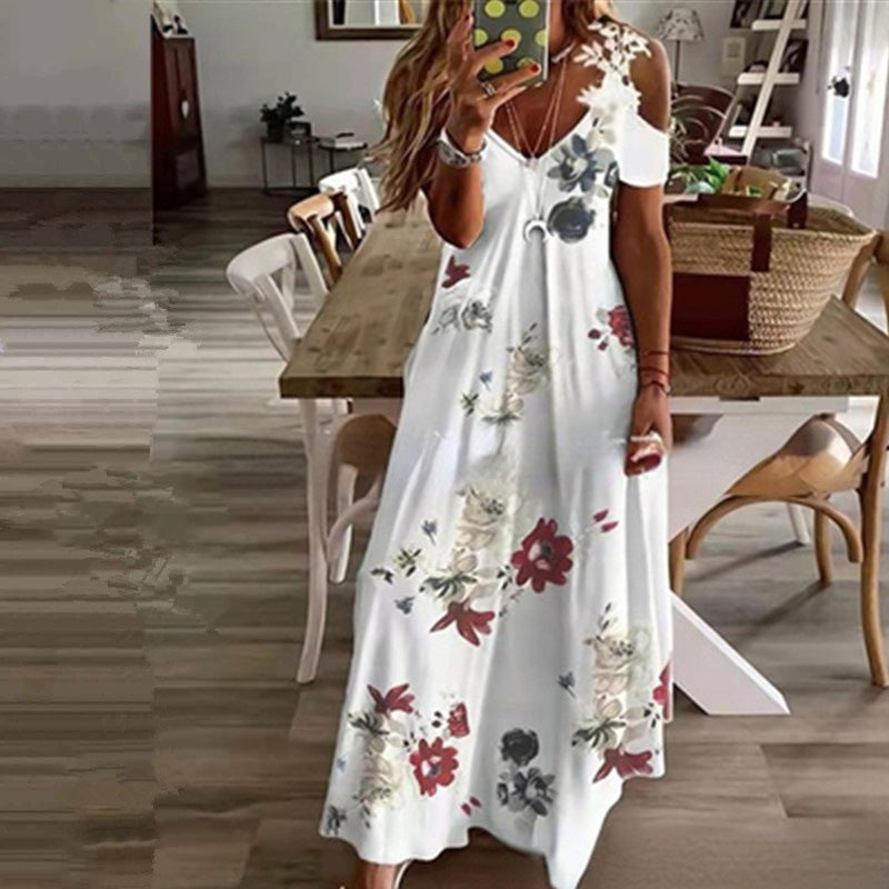 👗 NUR FÜR BEGRENZTE ZEIT: 50 % RABATT! ✨ Maxikleid für Damen mit freien Schultern – V-Ausschnitt, Blumenmuster, 5 Farben 🌸
