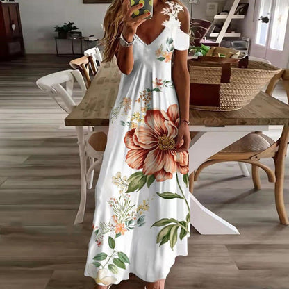👗 NUR FÜR BEGRENZTE ZEIT: 50 % RABATT! ✨ Maxikleid für Damen mit freien Schultern – V-Ausschnitt, Blumenmuster, 5 Farben 🌸