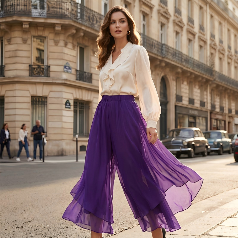 👖✨ Damen Chiffon-Hose mit weitem Bein|Asymmetrisch & elegant – Perfekt für Alltag & Urlaub 🌿