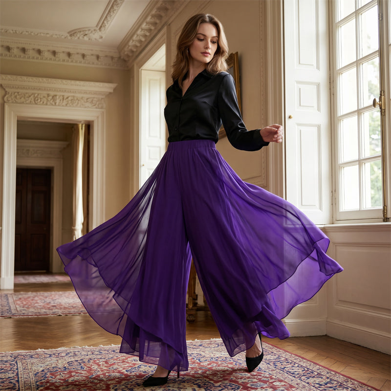 👖✨ Damen Chiffon-Hose mit weitem Bein|Asymmetrisch & elegant – Perfekt für Alltag & Urlaub 🌿