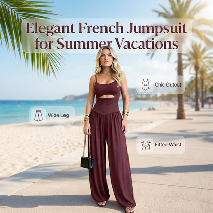 🎁Neuwaren 50% Rabatt💥🖤Ärmelloser Jumpsuit✨Cut-out Design｜Weites Bein｜Rückseite zum Binden
