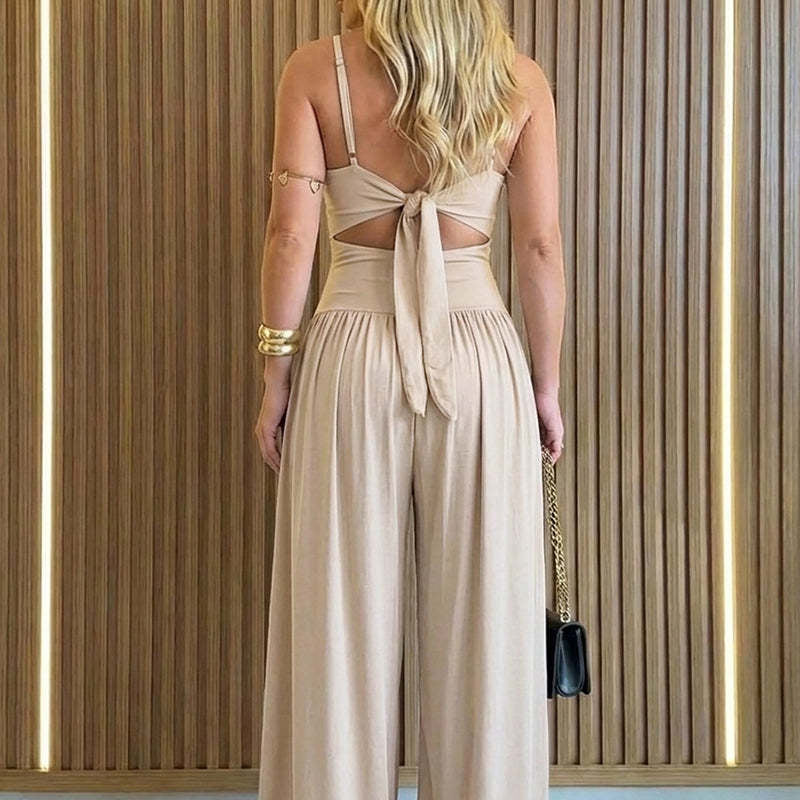 🎁Neuwaren 50% Rabatt💥🖤Ärmelloser Jumpsuit✨Cut-out Design｜Weites Bein｜Rückseite zum Binden