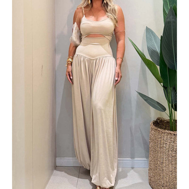 🎁Neuwaren 50% Rabatt💥🖤Ärmelloser Jumpsuit✨Cut-out Design｜Weites Bein｜Rückseite zum Binden