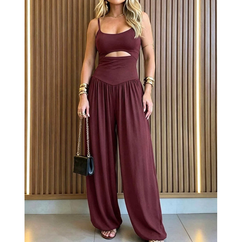 🎁Neuwaren 50% Rabatt💥🖤Ärmelloser Jumpsuit✨Cut-out Design｜Weites Bein｜Rückseite zum Binden