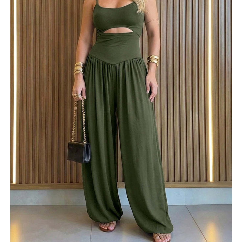 🎁Neuwaren 50% Rabatt💥🖤Ärmelloser Jumpsuit✨Cut-out Design｜Weites Bein｜Rückseite zum Binden