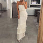Trägerloses Damen Stufenkleid mit Rüschen – Gesmoktes Bandeau Sommerkleid