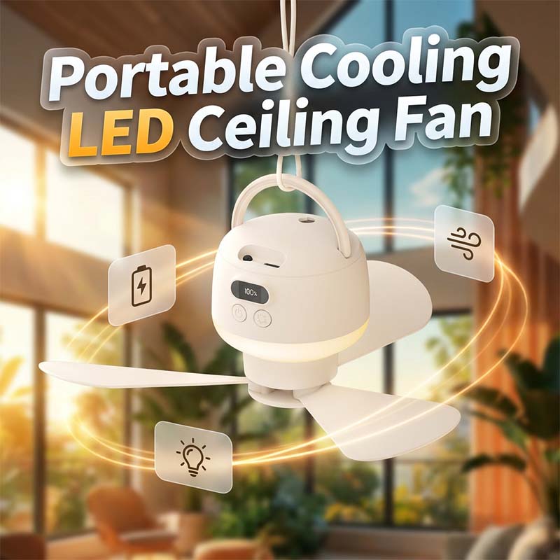 🌬️ LIMITIERTES ANGEBOT 50% RABATT! ✨ Tragbarer Deckenventilator mit LED – Aufladbar, Ultra-Leise, Vielseitig 💡
