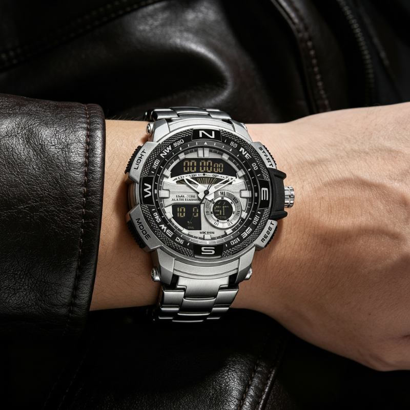Multifunktionale Herren Sportuhr ⌚ Dual-Zeit, Stoppuhr & Wasserdichtes Design