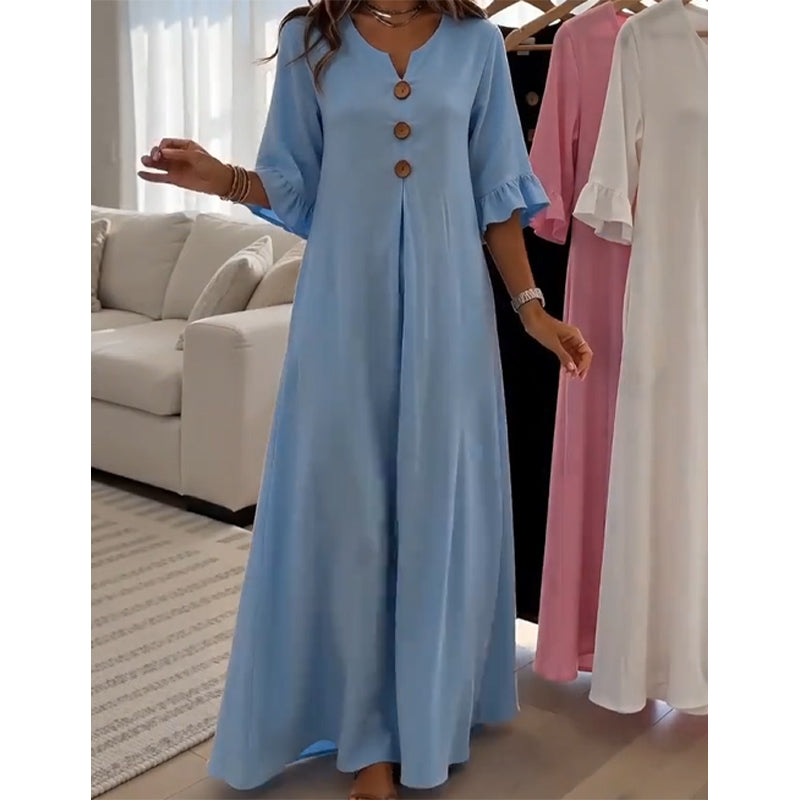 👗🌸 50% RABATT! Damen V-Ausschnitt Lockeres Maxikleid – Luftig, fließend & perfekt für Sommer, Strand & besondere Anlässe ☀️✨
