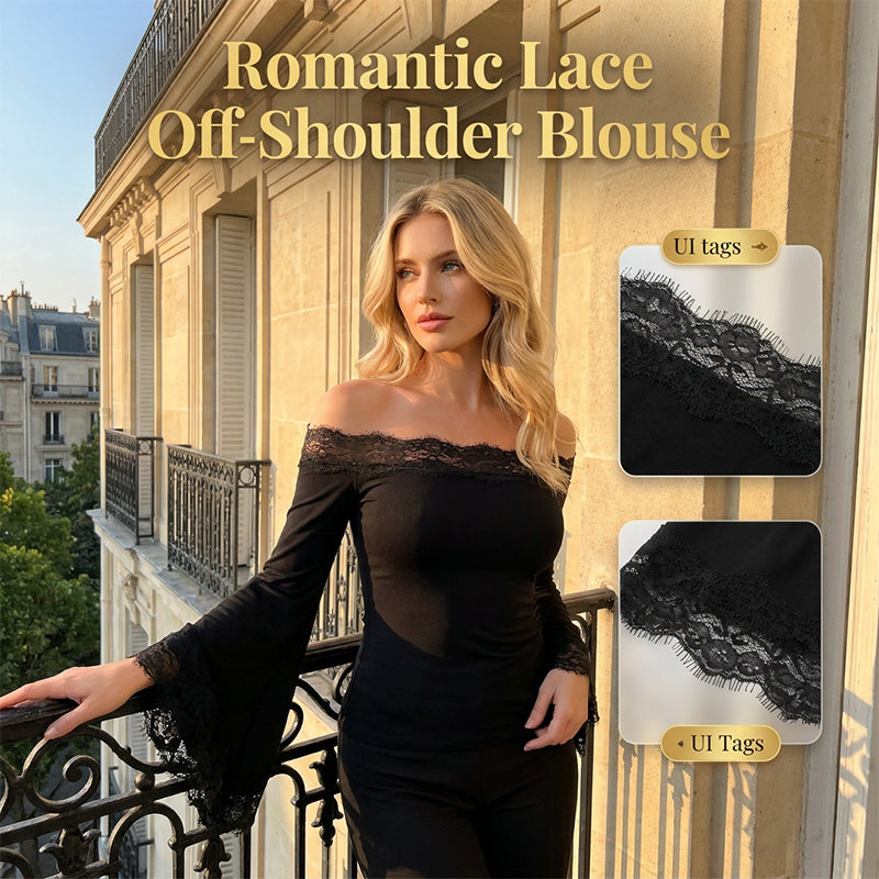 👚 50% RABATT JETZT! 🖤 Damen Schickes Schwarzes Slim Fit Off-Shoulder Flügelärmel T-Shirt – Weich & dehnbar – Perfekt für Partys, Dates oder lässige Looks ✨🌸