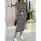 👗 NUR FÜR KURZE ZEIT 50% RABATT! ✨ Damen Gestreiftes Midi-Kleid mit Kordelzug-Taille & Seitenschlitz – Klassische Streifen, Seitenschlitz, Atmungsaktiv 🌿