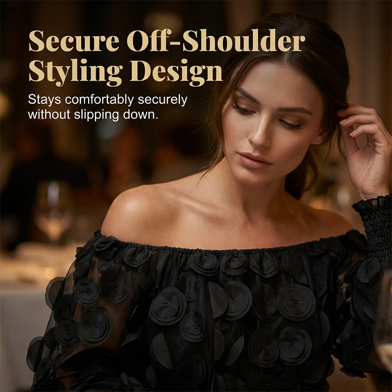 👗 ZEITLICH BEGRENZT 50% RABATT! ✨ Off-Shoulder Fitted Top – 3D Blumenapplikationen, Smock-Taille, Ballonärmel 🌸