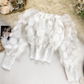 👗 ZEITLICH BEGRENZT 50% RABATT! ✨ Off-Shoulder Fitted Top – 3D Blumenapplikationen, Smock-Taille, Ballonärmel 🌸