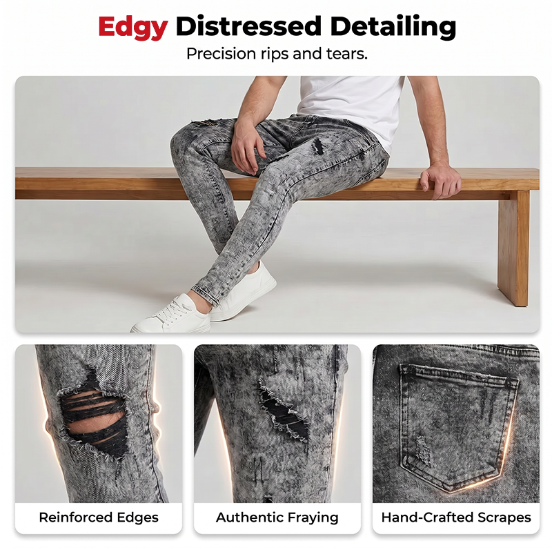 ⏳Zeitlich begrenztes Angebot⏰ Herren Slim Fit Destroyed Jeans – Stretch, Acid Wash, Edgy Style 🔥
