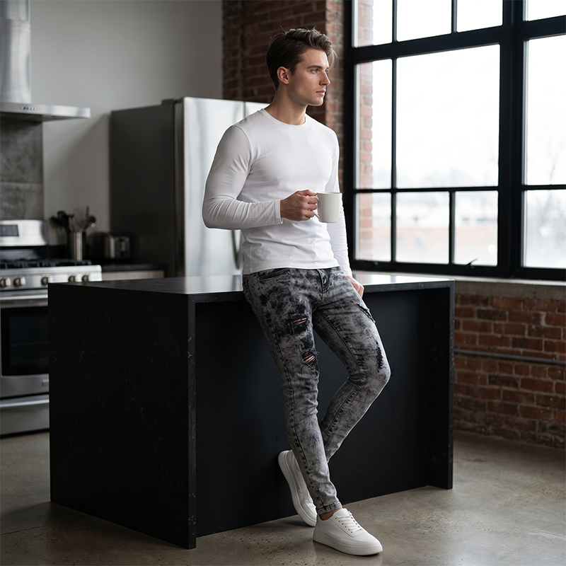⏳Zeitlich begrenztes Angebot⏰ Herren Slim Fit Destroyed Jeans – Stretch, Acid Wash, Edgy Style 🔥