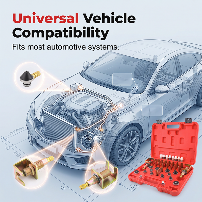 ⚙️ Komplettes A/C-Leckage-Prüfwerkzeug – robuste Kupferadapter, vielseitige Anschlüsse & zuverlässige Abdichtung, ideal für Werkstatt & Selbsthilfe 🛠️🚗