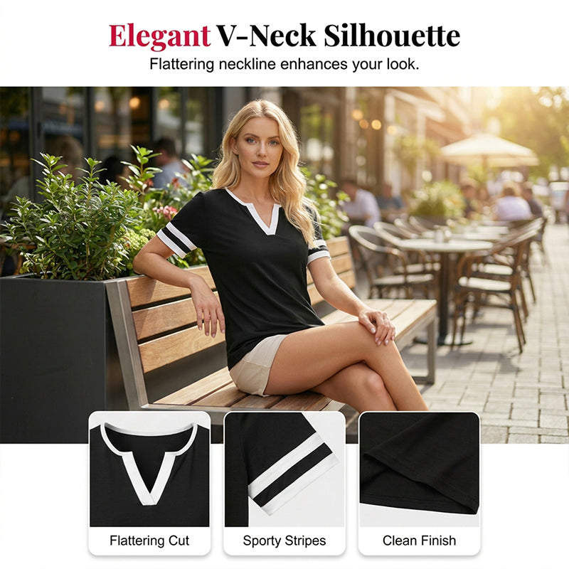 ⏳Zeitlich begrenztes Angebot⏰ Damen Kurzarm Colorblock T-Shirt
