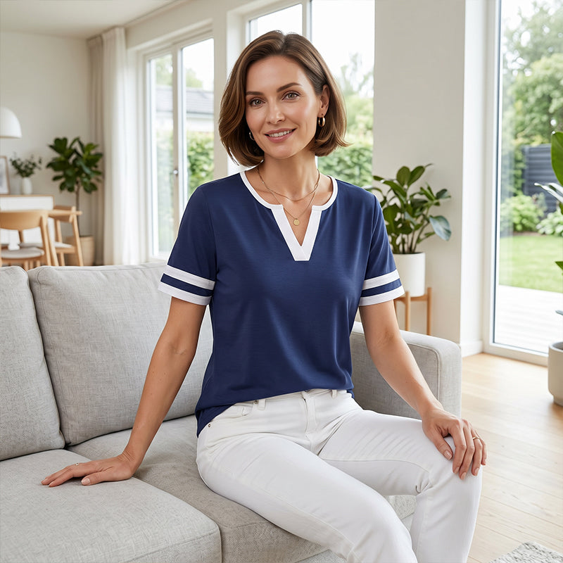 ⏳Zeitlich begrenztes Angebot⏰ Damen Kurzarm Colorblock T-Shirt