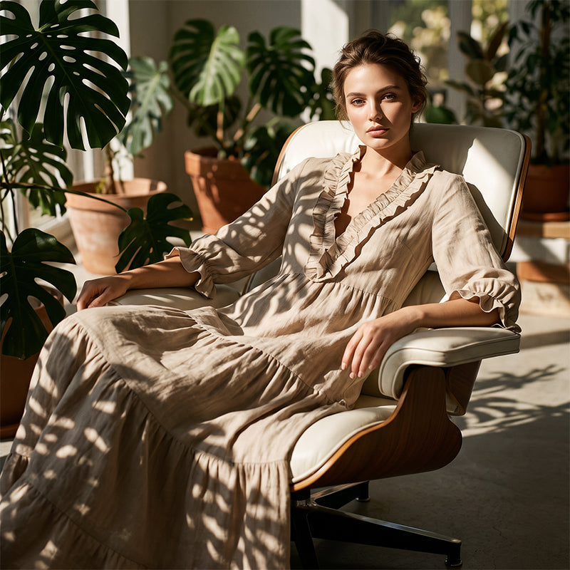 👗 50% RABATT! ✨ Damen Rüschenbesatz V-Ausschnitt Maxikleid – Gestuft, leicht & romantisch – Perfekt für Sommer, Strand oder besondere Anlässe – femininer Look mit viel Bewegung 🌸💃☀️