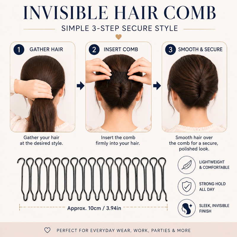 📢📢50 % Rabatt!!🥳 💞 50K+ VERKAUFT! 💇‍♀️✨ Flexibler, unsichtbarer Haarkamm – unsichtbar, flexibel und rutschfest – sorgt sofort für perfekten, sicheren Halt! 🌟