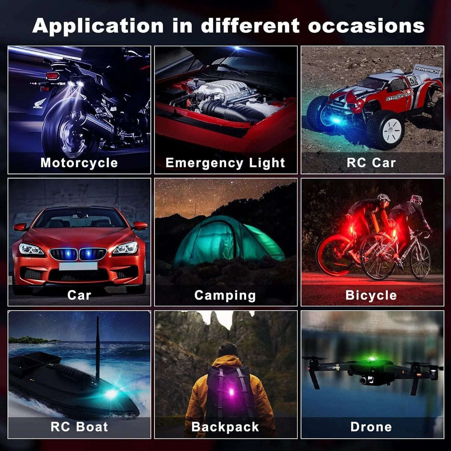 💡🌈 8 Farben LED-Blitzleuchte – USB, wasserdicht, Fernbedienung – für Auto, Drohne, Motorrad & mehr! 🚗