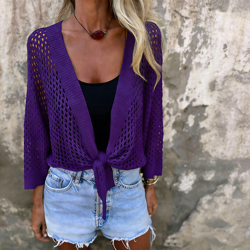 🛍️ 50 % Rabatt – Damen-Mesh-Strickoberteil mit Bindeband – luftig, atmungsaktiv & vielseitig für warme Tage 🌸
