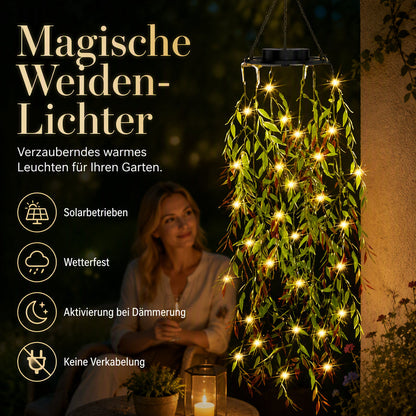 Solarbetriebene Weidenblatt-Hängelichterkette