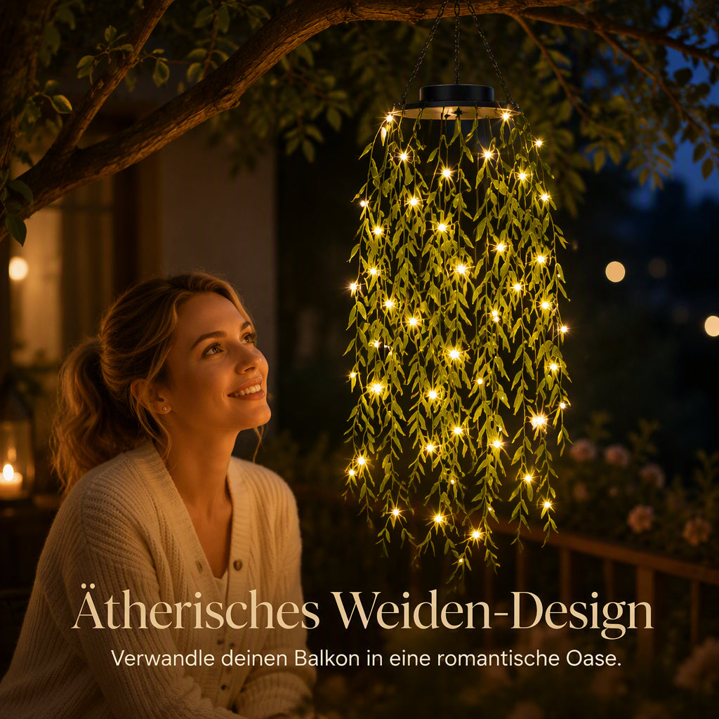 Solarbetriebene Weidenblatt-Hängelichterkette