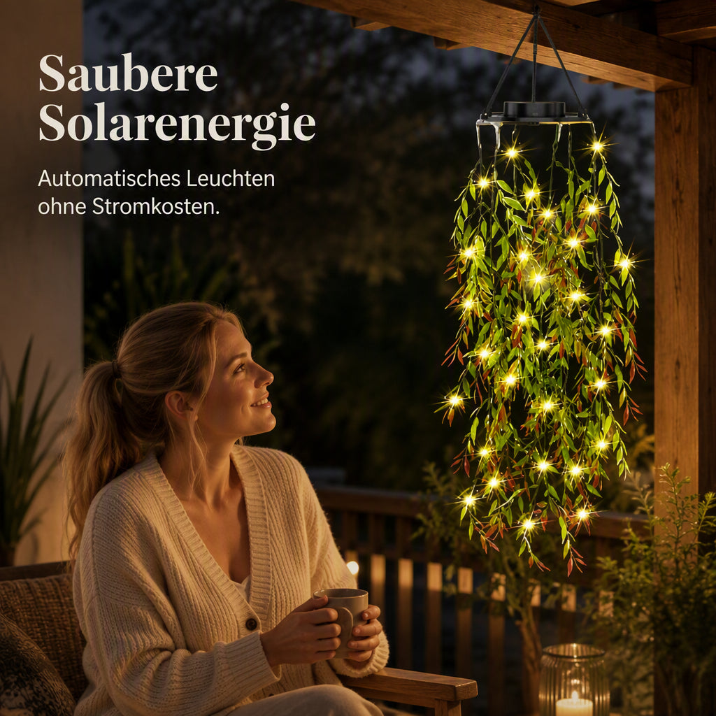 Solarbetriebene Weidenblatt-Hängelichterkette
