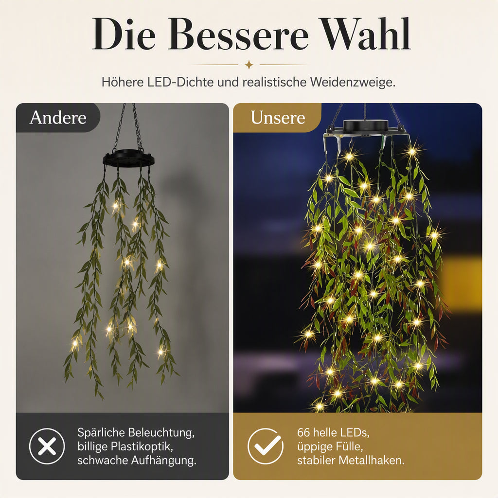 Solarbetriebene Weidenblatt-Hängelichterkette